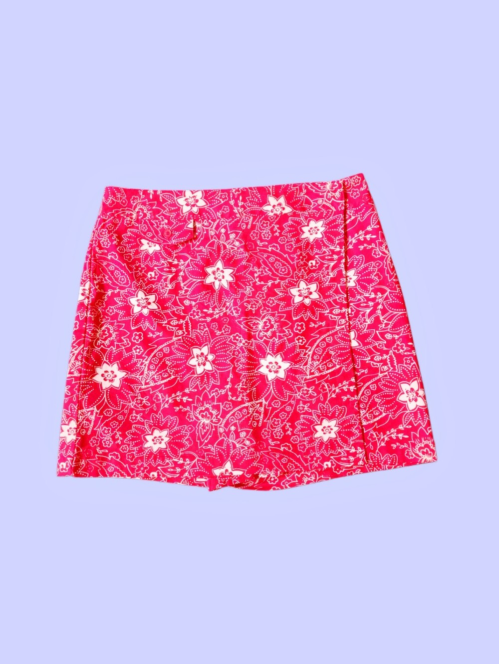 Red And White Floral A-Line Mini Wrap Skort